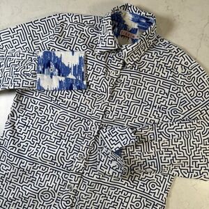 Dizzie Lizzie Tizzie Blouse Black White Boho Geometric Stretch Womens S Chic Top